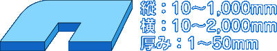 縦：10〜1,000mm 横：10〜2,000mm 厚み：1〜50mm